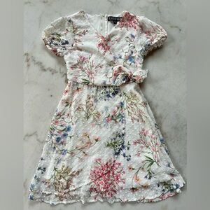 Trixxi Girl White Floral faux wrap dress